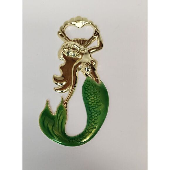 Gold Metal & Green Enamel Mermaid Bottle Opener by Blush - Picture 1 of 5